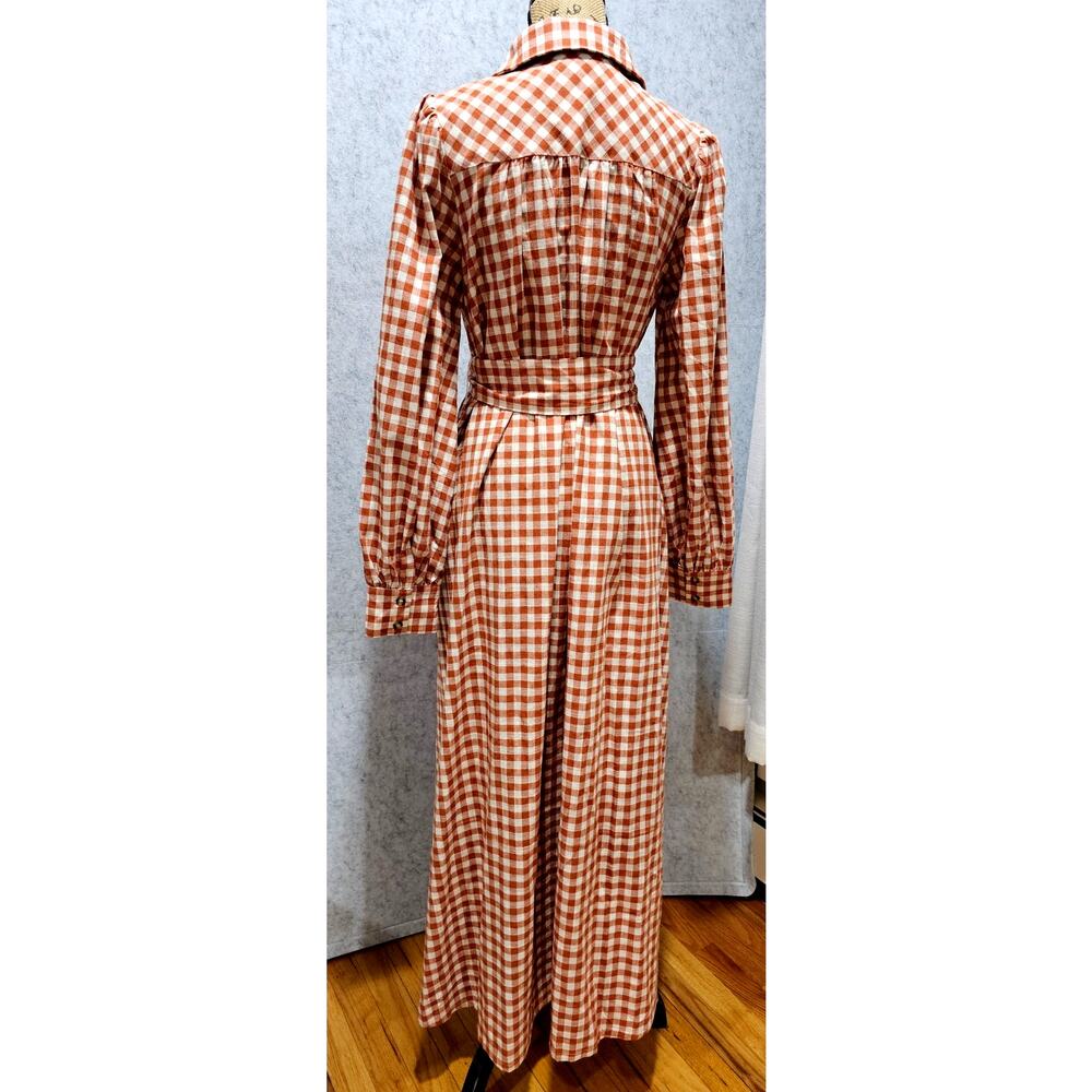 Love Wednesday Gingham Daydream Maxi Shirt Dress Belted Orange Size L - Picture 3 of 11